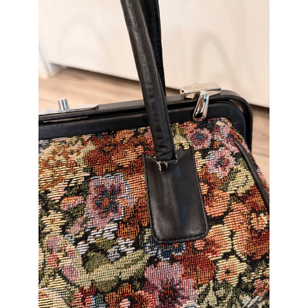 Vintage Floral Tapestry Comeco Bag Kiss Lock Satchel Upholstery Multi-Color - Picture 4 of 11